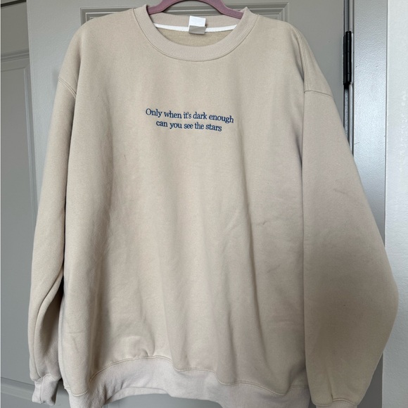 Beige Crewneck Sweater with Embroidered Quote - Picture 1 of 3